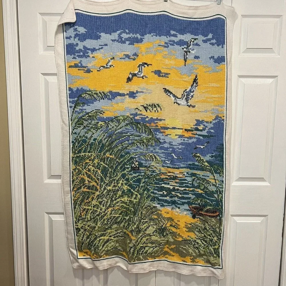 Handmade Afghan Throw Blanket Outdoor Lake Scene for Lake House or Man Cave